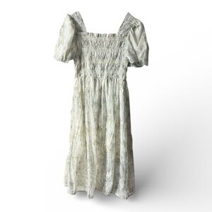 CC&DD Sheer Floral Chiffon Smocked Midi Dress – Asian L (Fits US S)